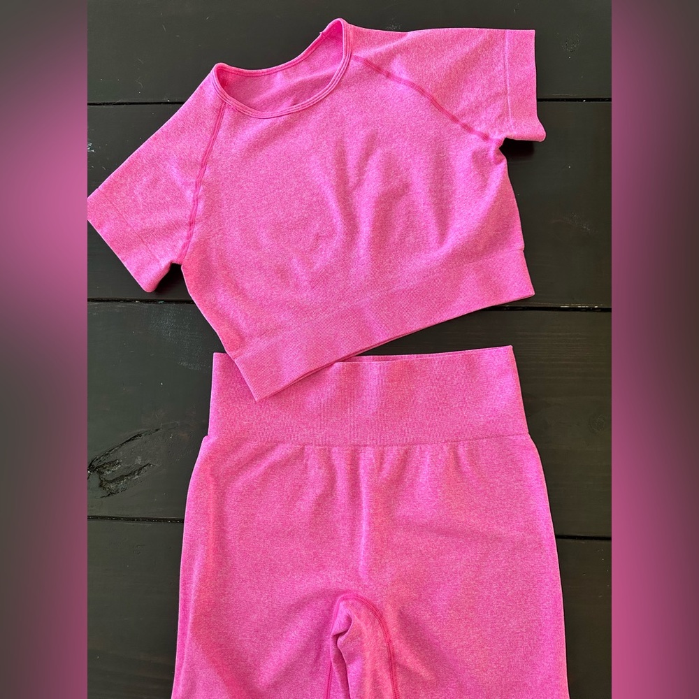 Pink Athletic Crop Top and biker shorts Set